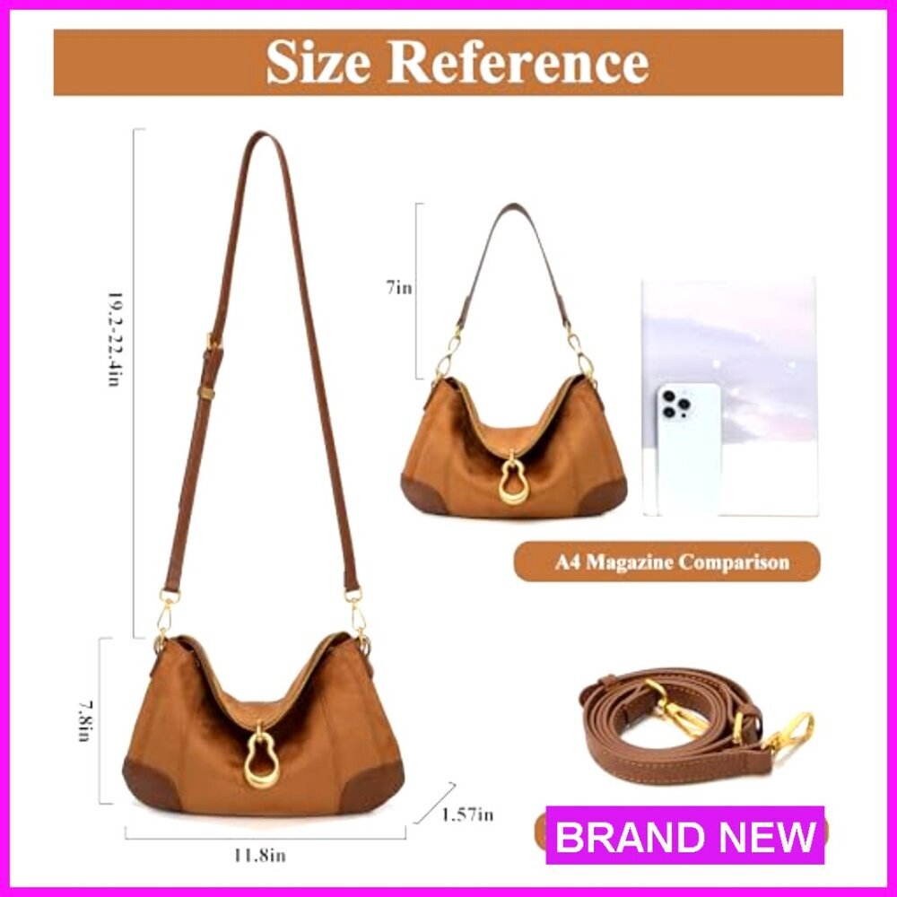 Small PU Leather Hobo Shoulder Bag with Gold Hardware and Zipper Pocket - Picture 5 of 7